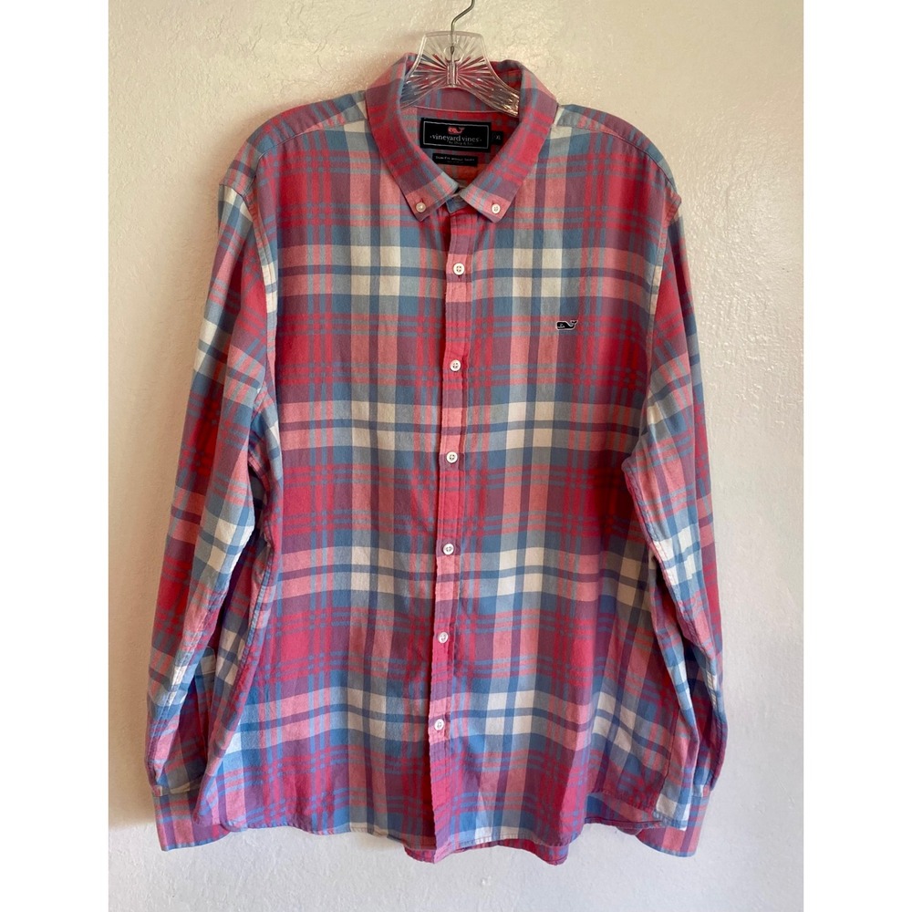 Vineyard Vines Slim Fit Whale Flannel Shirt Long Sleeve Plaid Men XL VGUC